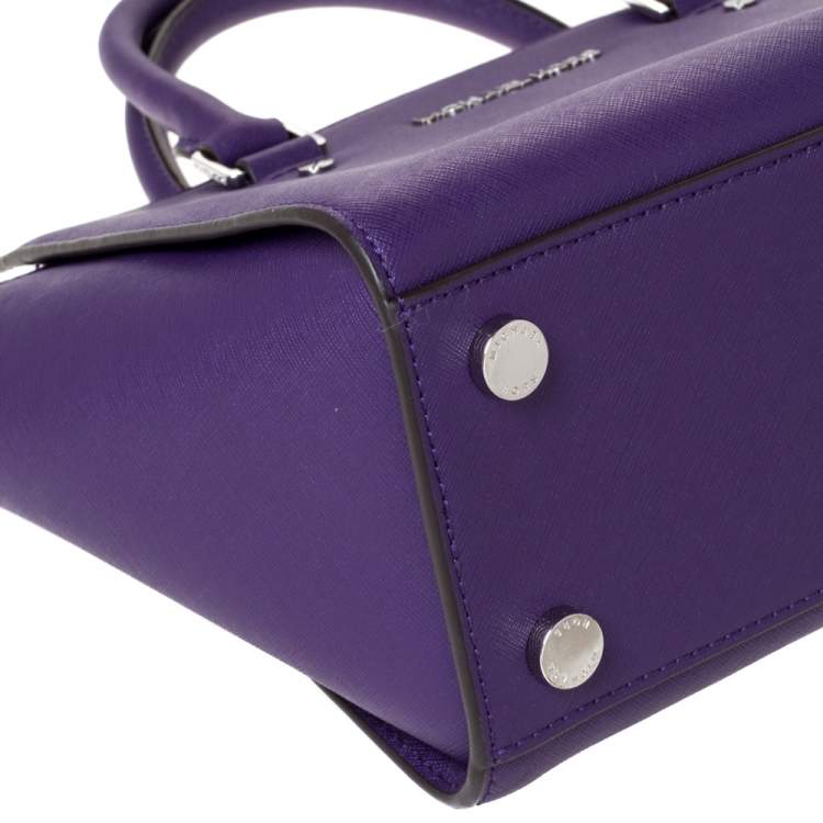Pre Owned MICHAEL Michael Kors Purple Leather Medium Selma Satchel