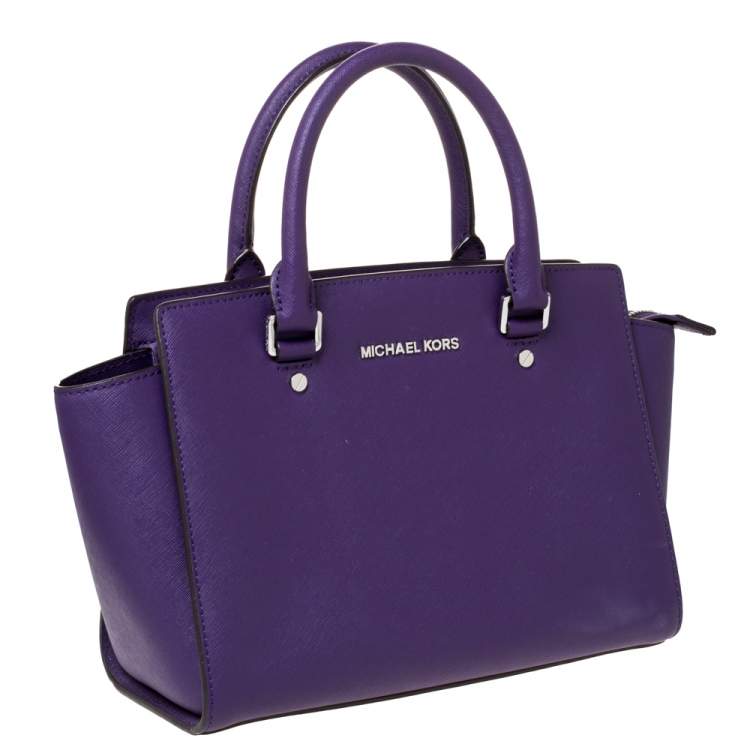 Pre Owned MICHAEL Michael Kors Purple Leather Medium Selma Satchel
