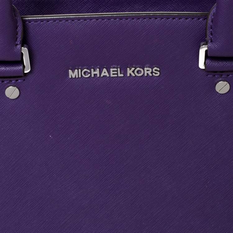 Pre Owned MICHAEL Michael Kors Purple Leather Medium Selma Satchel