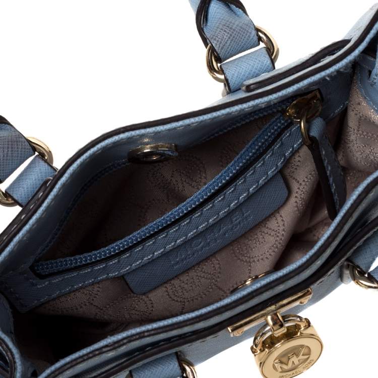 Pre Owned MICHAEL Michael Kors Sky Blue Leather Mini Hamilton Crossbody Bag   