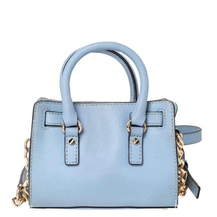 Pre Owned MICHAEL Michael Kors Sky Blue Leather Mini Hamilton Crossbody Bag   