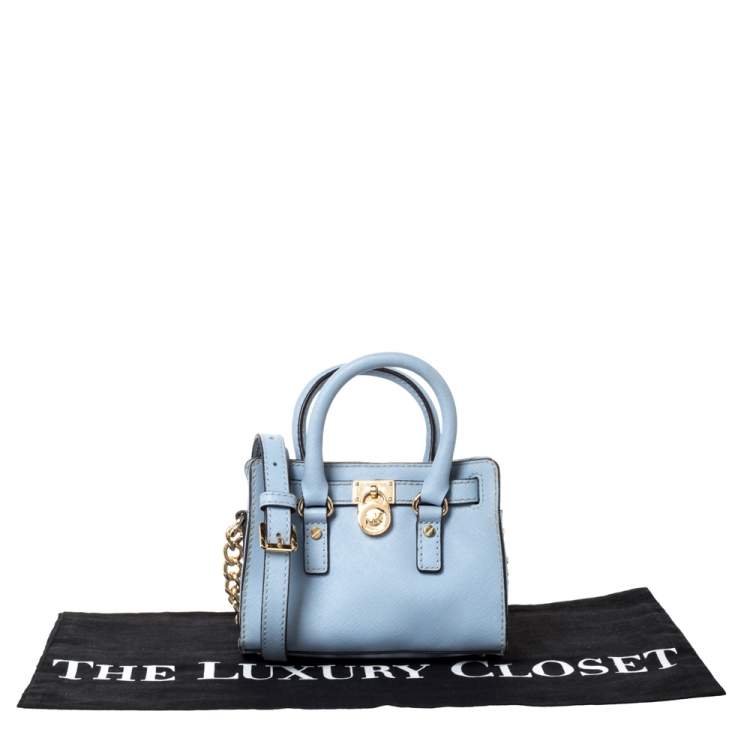 Pre Owned MICHAEL Michael Kors Sky Blue Leather Mini Hamilton Crossbody Bag   
