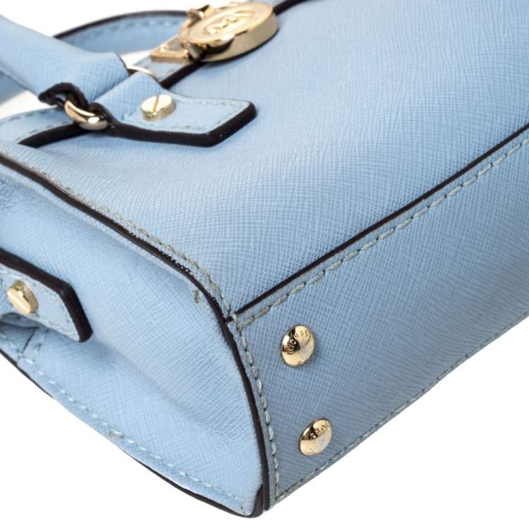 Pre Owned MICHAEL Michael Kors Sky Blue Leather Mini Hamilton Crossbody Bag   