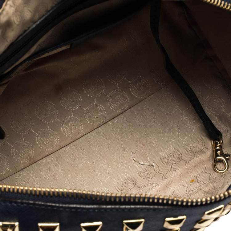 Pre Owned MICHAEL Michael Kors Navy Blue Leather Studded Grayson Satchel