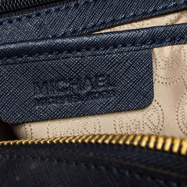 Pre Owned MICHAEL Michael Kors Navy Blue Leather Studded Grayson Satchel