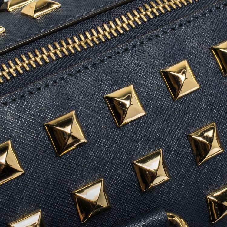Pre Owned MICHAEL Michael Kors Navy Blue Leather Studded Grayson Satchel
