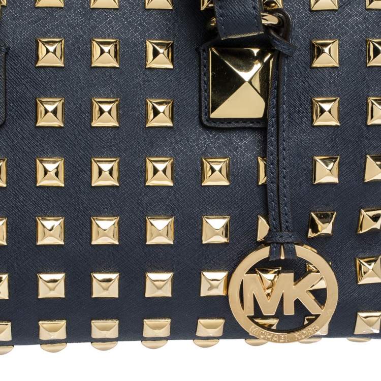 Pre Owned MICHAEL Michael Kors Navy Blue Leather Studded Grayson Satchel