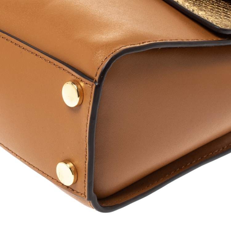 Pre Owned Michael Kors Tri Color Monogram Coated Canvas and Leather Kinsley Top Handle Bag
