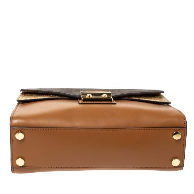 Pre Owned Michael Kors Tri Color Monogram Coated Canvas and Leather Kinsley Top Handle Bag