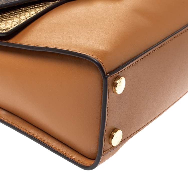 Pre Owned Michael Kors Tri Color Monogram Coated Canvas and Leather Kinsley Top Handle Bag