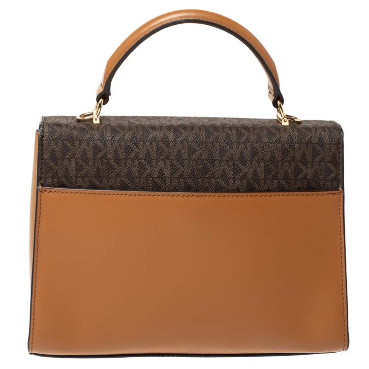 Pre Owned Michael Kors Tri Color Monogram Coated Canvas and Leather Kinsley Top Handle Bag