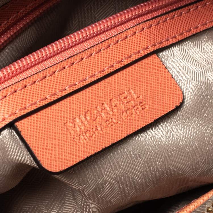 Pre Owned Michael Michael Kors Coral Orange Leather Emmy Cindy Crossbody Bag