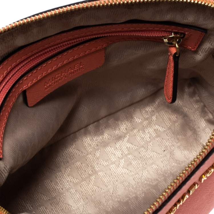 Pre Owned Michael Michael Kors Coral Orange Leather Emmy Cindy Crossbody Bag