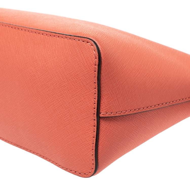 Pre Owned Michael Michael Kors Coral Orange Leather Emmy Cindy Crossbody Bag