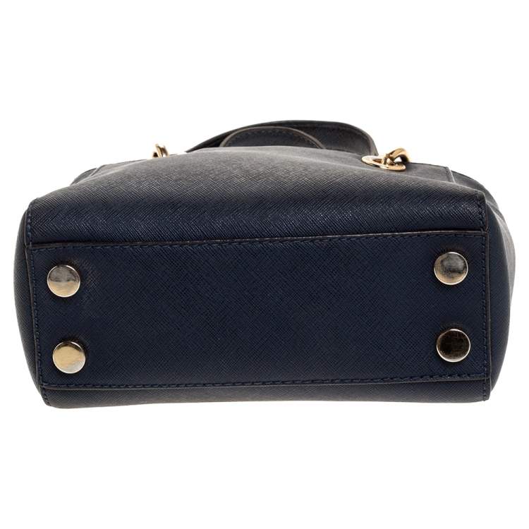 Pre Owned MICHAEL Michael Kors Navy Blue Leather Mini Cynthia Crossbody Bag