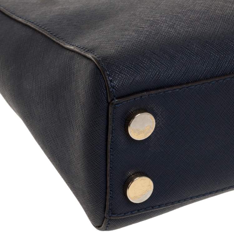 Pre Owned MICHAEL Michael Kors Navy Blue Leather Mini Cynthia Crossbody Bag