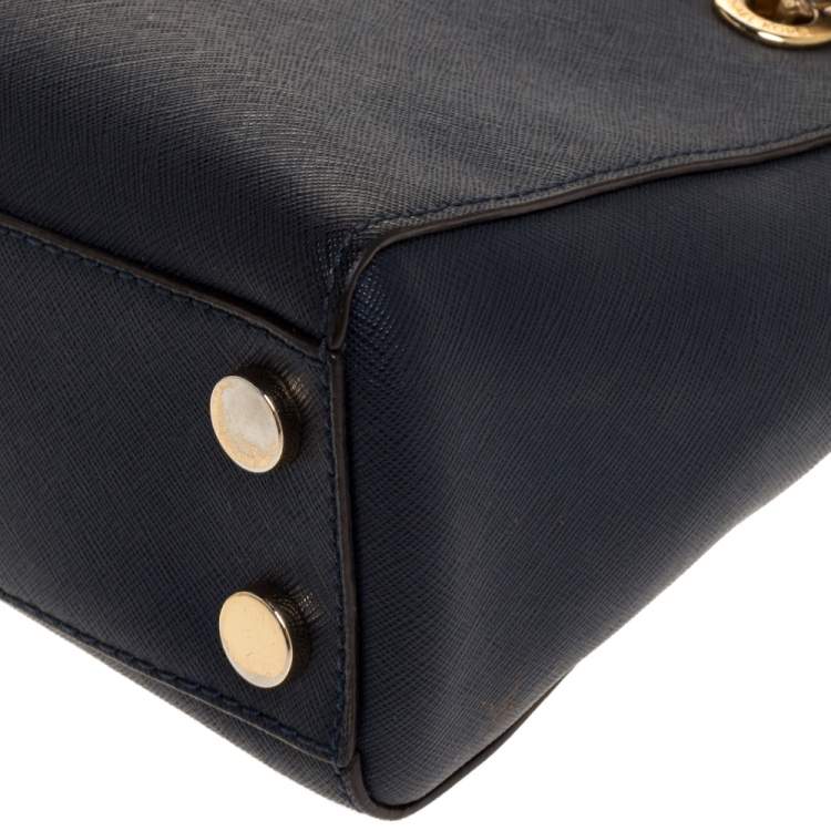 Pre Owned MICHAEL Michael Kors Navy Blue Leather Mini Cynthia Crossbody Bag