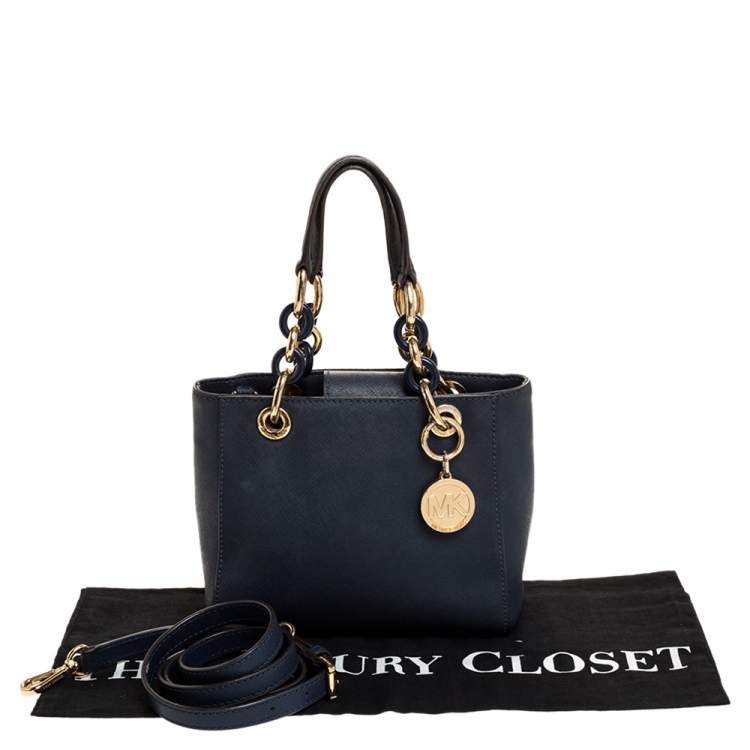 Pre Owned MICHAEL Michael Kors Navy Blue Leather Mini Cynthia Crossbody Bag