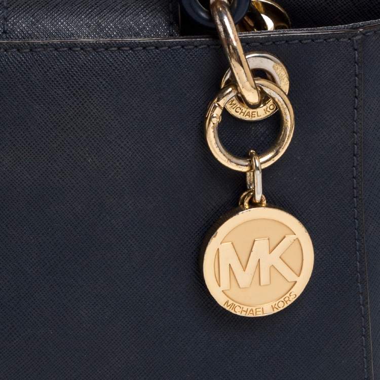 Pre Owned MICHAEL Michael Kors Navy Blue Leather Mini Cynthia Crossbody Bag