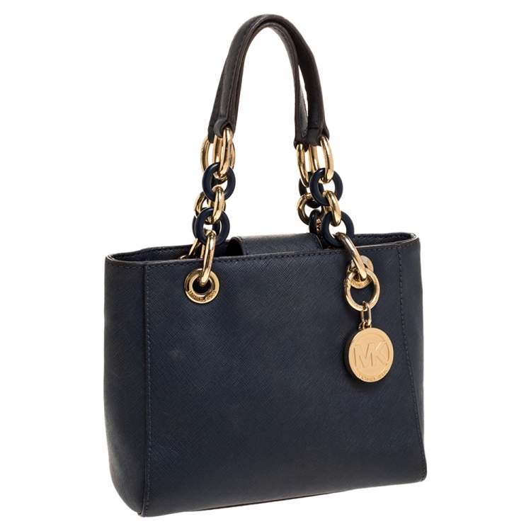 Pre Owned MICHAEL Michael Kors Navy Blue Leather Mini Cynthia Crossbody Bag