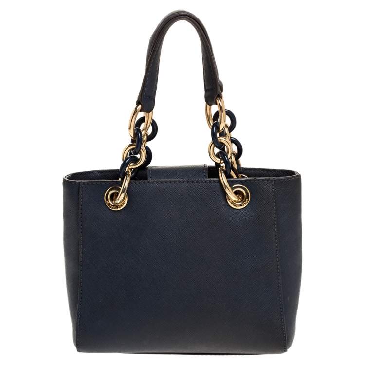 Pre Owned MICHAEL Michael Kors Navy Blue Leather Mini Cynthia Crossbody Bag