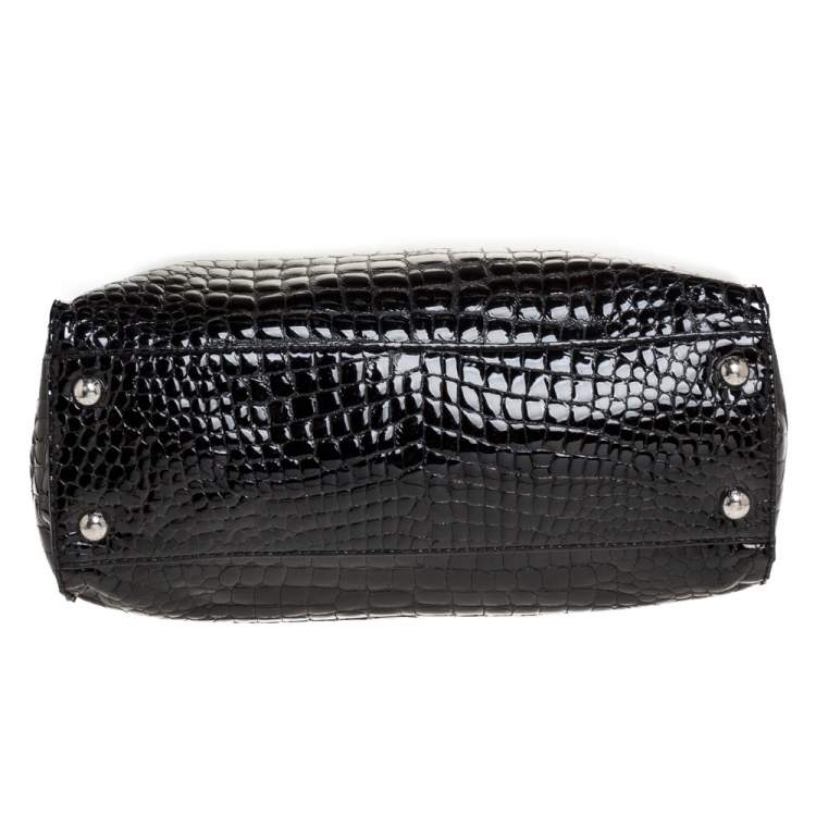 Pre Owned MICHAEL Michael Kors Black Croc Embossed Patent Leather Large Hamilton North South Tote