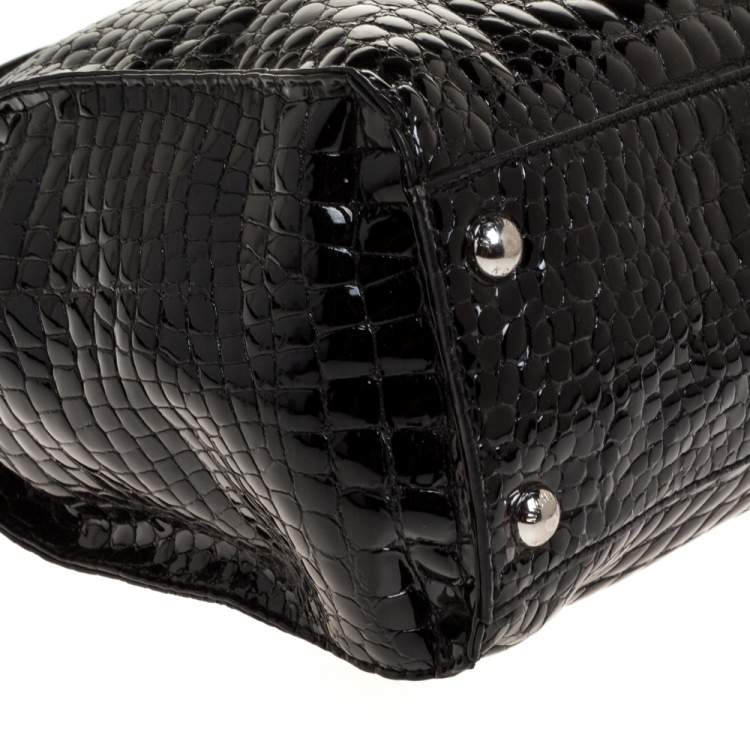 Pre Owned MICHAEL Michael Kors Black Croc Embossed Patent Leather Large Hamilton North South Tote