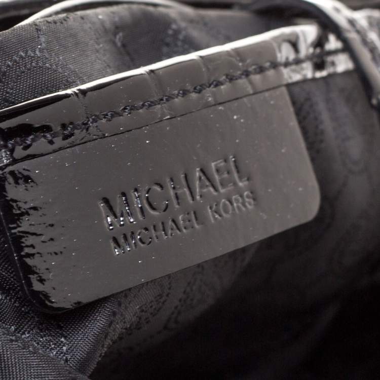 Pre Owned MICHAEL Michael Kors Black Croc Embossed Patent Leather Large Hamilton North South Tote