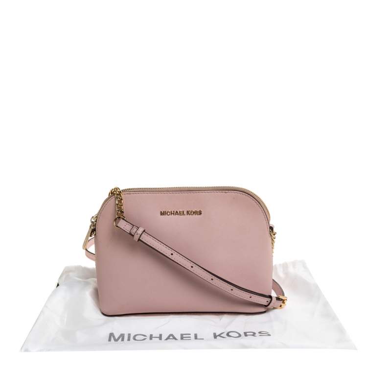 Pre Owned MICHAEL Michael Kors Light Pink Leather Cindy Dome Crossbody Bag