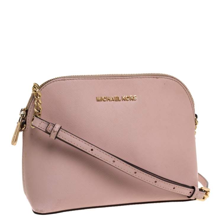 Pre Owned MICHAEL Michael Kors Light Pink Leather Cindy Dome Crossbody Bag