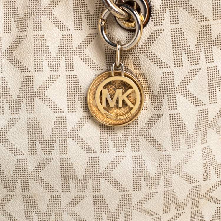 مملوكة مسبقًا MICHAEL Michael Kors White/Brown Signature Coated Canvas Medium Cynthia Tote