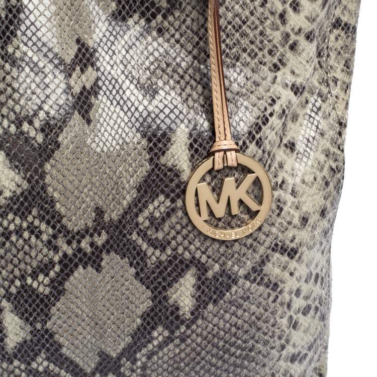 Pre Owned Michael Michael Kors Beige/Grey Python Effect Leather North South Tote