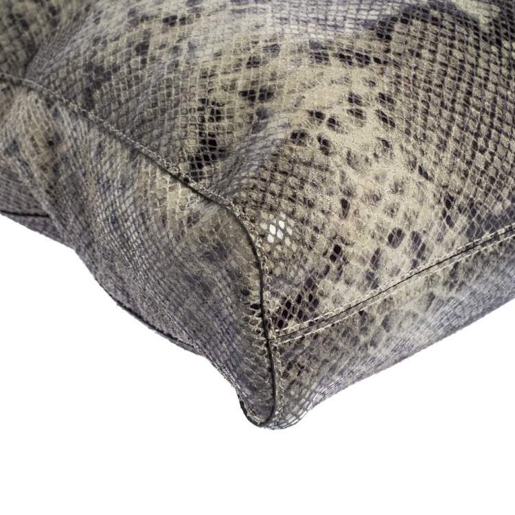 Pre Owned Michael Michael Kors Beige/Grey Python Effect Leather North South Tote