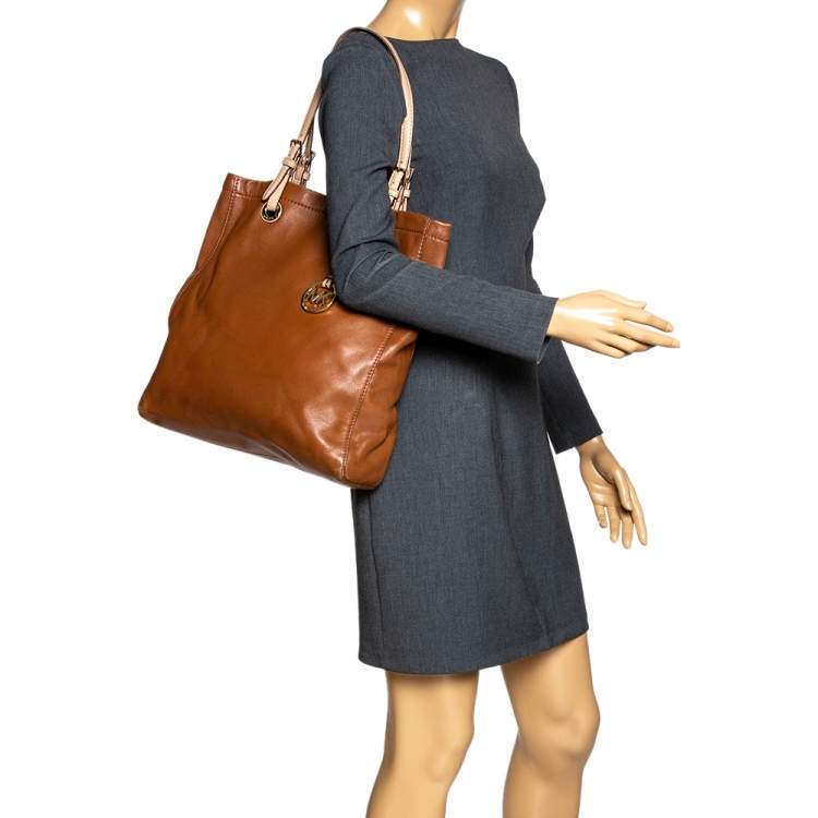Pre Owned MICHAEL Michael Kors Brown Leather Jet Set North South Tote