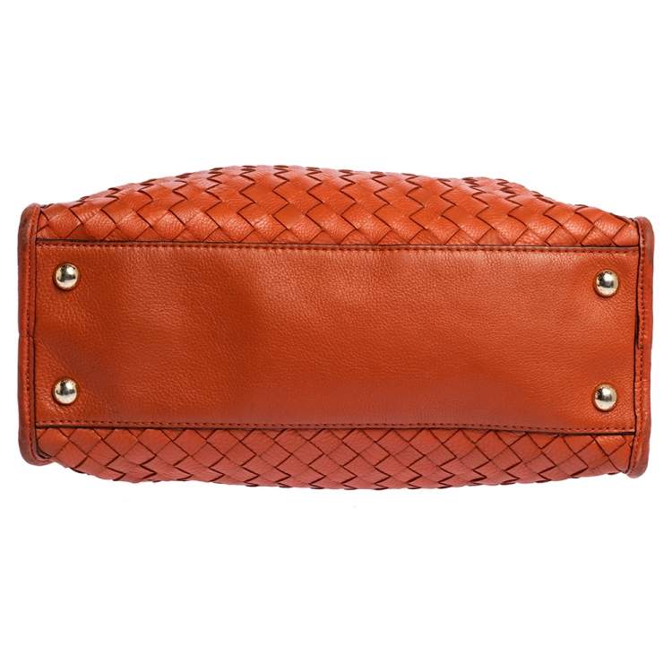 Pre Owned MICHAEL Michael Kors Orange Woven Leather Large Hamilton North South Tote