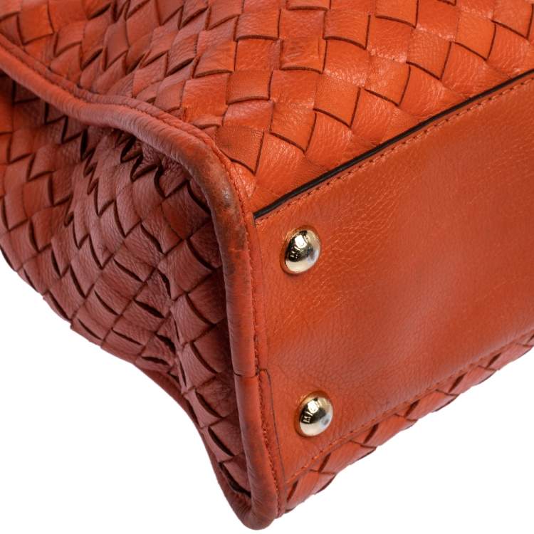 Pre Owned MICHAEL Michael Kors Orange Woven Leather Large Hamilton North South Tote