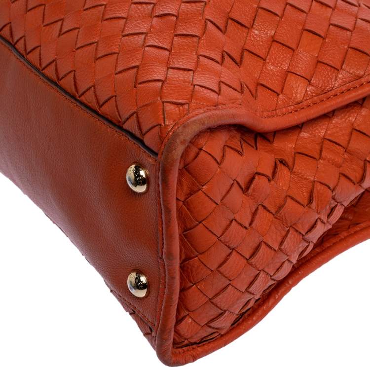 Pre Owned MICHAEL Michael Kors Orange Woven Leather Large Hamilton North South Tote