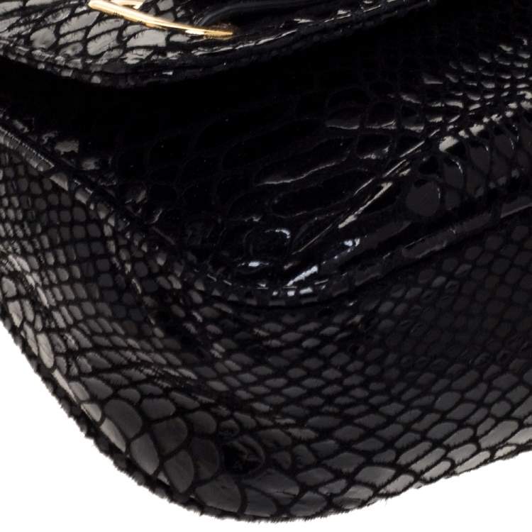Pre Owned MICHAEL Michael Kors Python Effect Patent Leather and Suede Buckle Flap Shoulder Bag