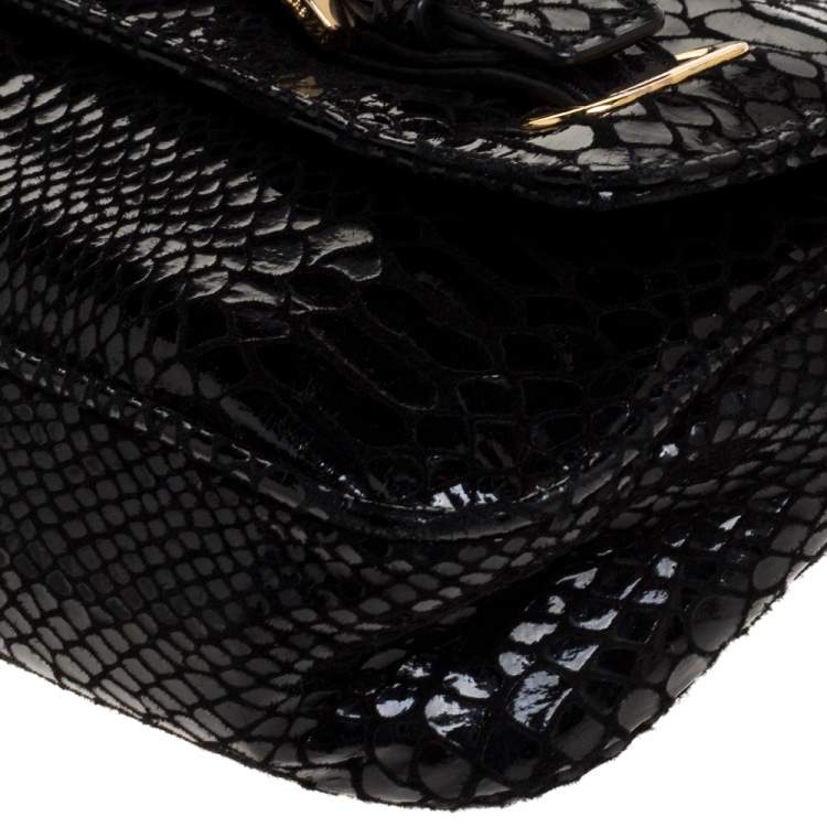 Pre Owned MICHAEL Michael Kors Python Effect Patent Leather and Suede Buckle Flap Shoulder Bag