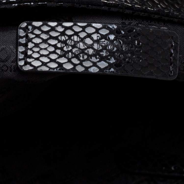 Pre Owned MICHAEL Michael Kors Python Effect Patent Leather and Suede Buckle Flap Shoulder Bag
