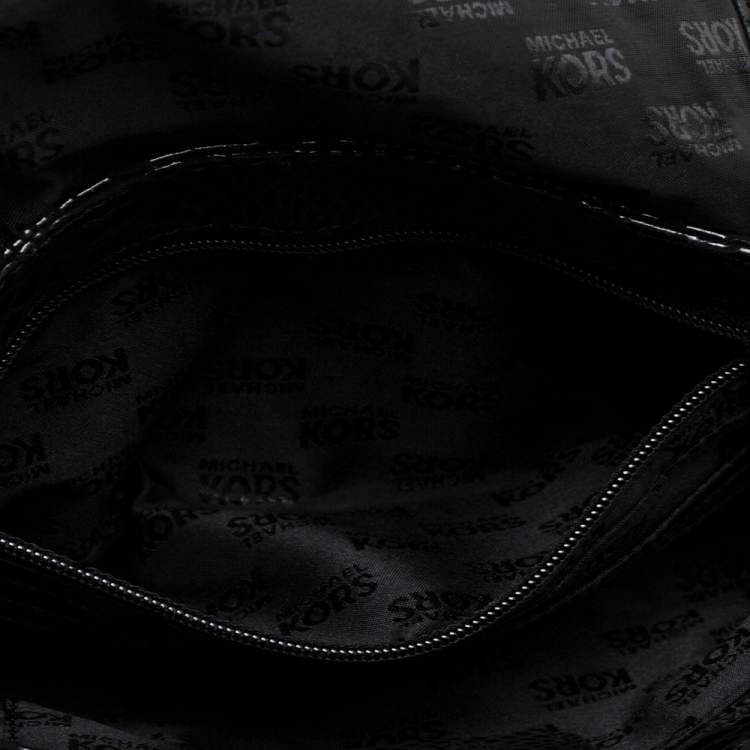 Pre Owned MICHAEL Michael Kors Python Effect Patent Leather and Suede Buckle Flap Shoulder Bag