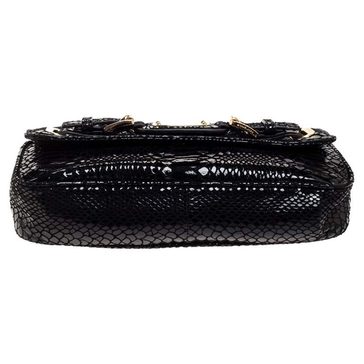 Pre Owned MICHAEL Michael Kors Python Effect Patent Leather and Suede Buckle Flap Shoulder Bag