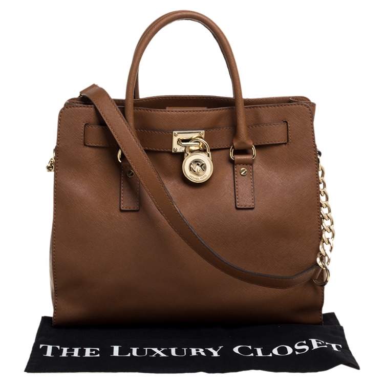 Pre Owned MICHAEL Michael Kors Brown Leather Large Hamilton North South Tote