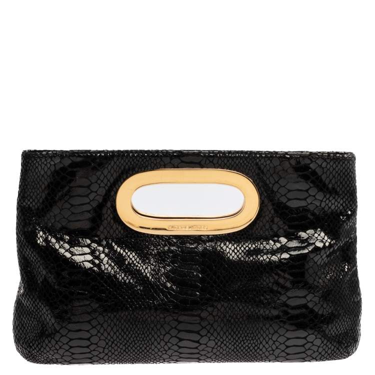 Pre Owned MICHAEL Michael Kors Black Python Embossed Leather Berkley Clutch