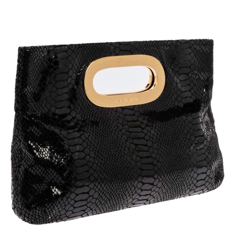 Pre Owned MICHAEL Michael Kors Black Python Embossed Leather Berkley Clutch
