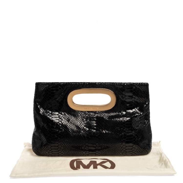 Pre Owned MICHAEL Michael Kors Black Python Embossed Leather Berkley Clutch