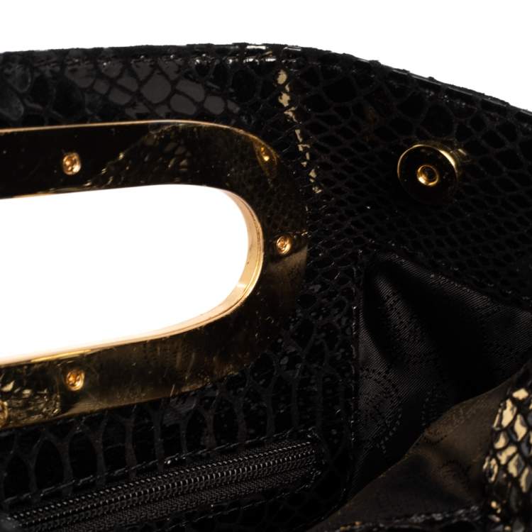 Pre Owned MICHAEL Michael Kors Black Python Embossed Leather Berkley Clutch