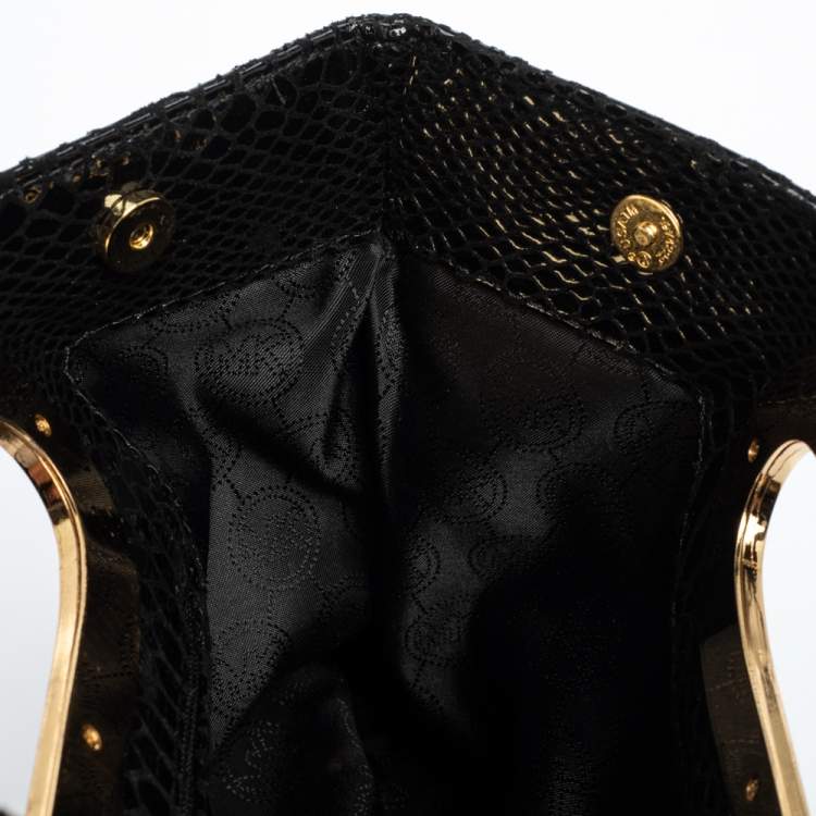 Pre Owned MICHAEL Michael Kors Black Python Embossed Leather Berkley Clutch