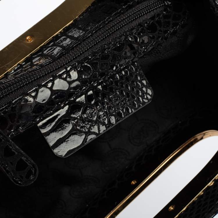 Pre Owned MICHAEL Michael Kors Black Python Embossed Leather Berkley Clutch