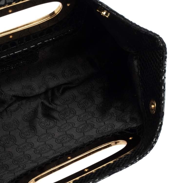 Pre Owned MICHAEL Michael Kors Black Python Embossed Leather Berkley Clutch
